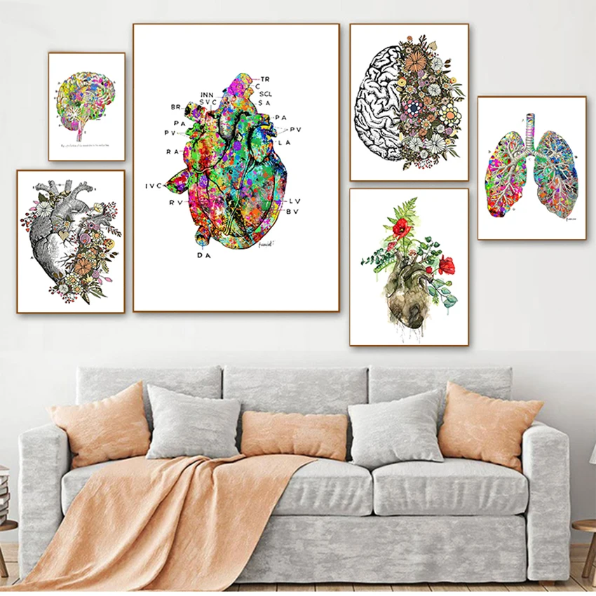 

Posters And Prints Wall Pictures For Living Room Anatomy Heart Brain Abstract Medicine Wall Art Print Canvas Painting Nordic