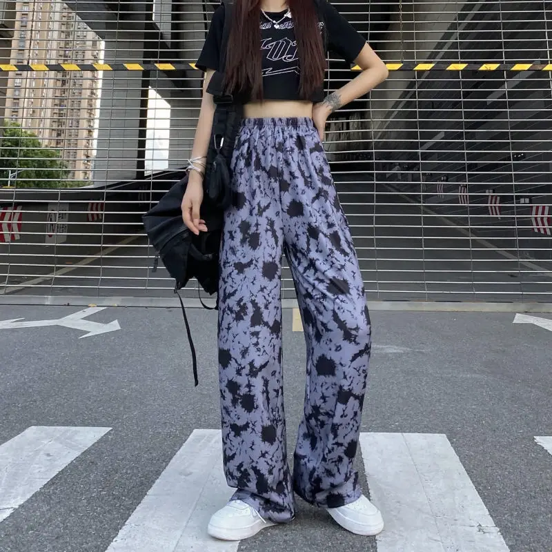 

Summer wide leg pants female tie dye baggy high waist y2k female pants Korean fashion female harajuku full length sweatpants
