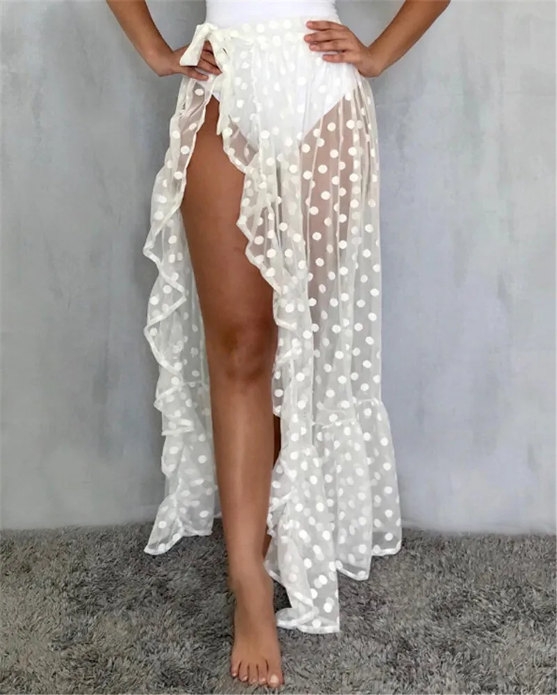 Женское сексуальное Бандажное платье в горошек Сетчатое прозрачное пляжное с