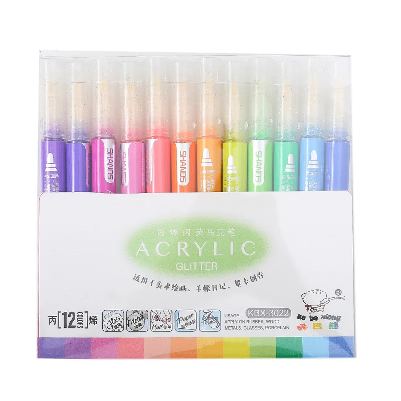 

12PCS /set Acrylic Paint Marker Pens Permanent Art Rock Metal Glass Pebble Waterproof Highlighter Wedding Album DIY Graffiti