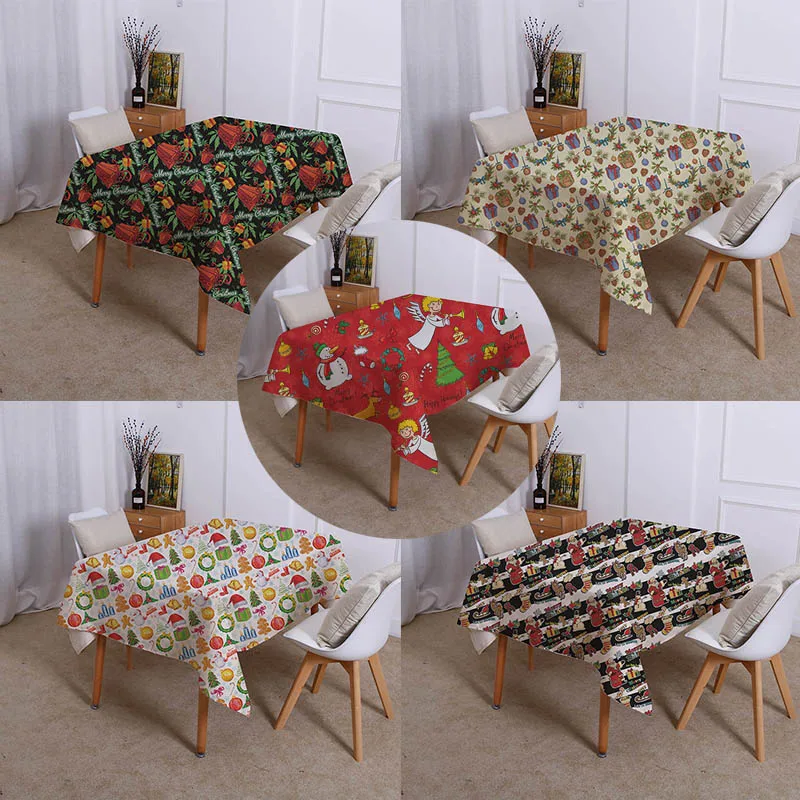Водонепроницаемая льняная скатерть с рождественским принтом для украшения дома