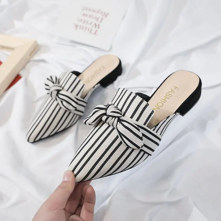 Милые Женские Повседневные тапочки с острым носком и узлом-бабочкой Модные