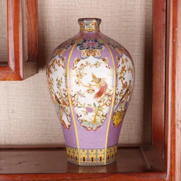 

25CM Ceramic Vase Antique Collection Living Room Decoration Enamel Porcelain Home Furnishing Ornaments Housewarming Gift