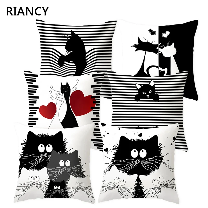 Черный белый цвет кошка декоративная подушка для дивана наволочка полиэстер