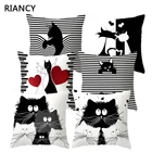 Черно-белая наволочка с кошачьими декоративная подушка для дивана, наволочка из полиэстера, мультяшная наволочка, домашний декор, наволочка 40889
