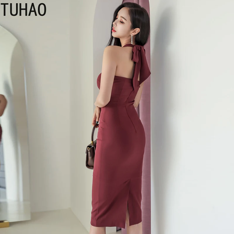 

TUHAO Summer Woman Party Night Club Dresses Sexy Halter Backless Women Casual Dress Korean Dresses Lady Party Sexy OL WM26