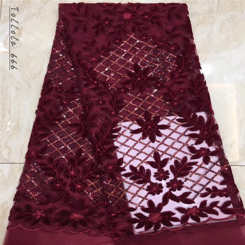Нигерийская кружевная ткань 2019 Высококачественная бархатная с блестками фатин