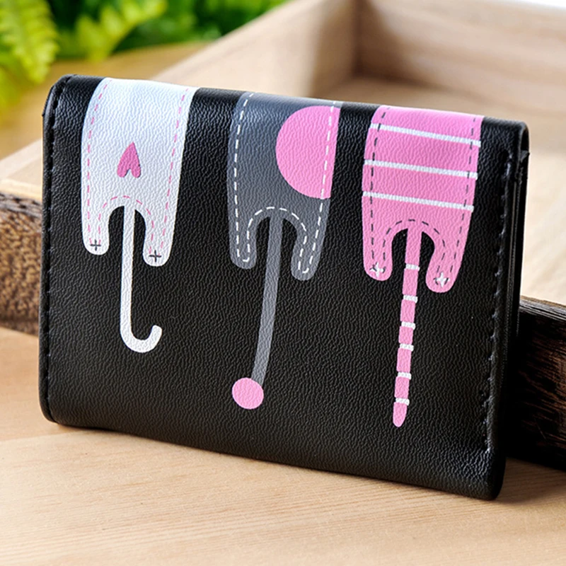 Модный короткий кошелек женский маленький с мультяшным котом для студенток