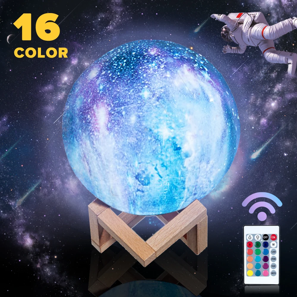 3D Print Colorful Change Star Moon Light Lamp Touch Sensor Home Bedroom Decor Creative Usb LED Painted Night Galaxy | Лампы и
