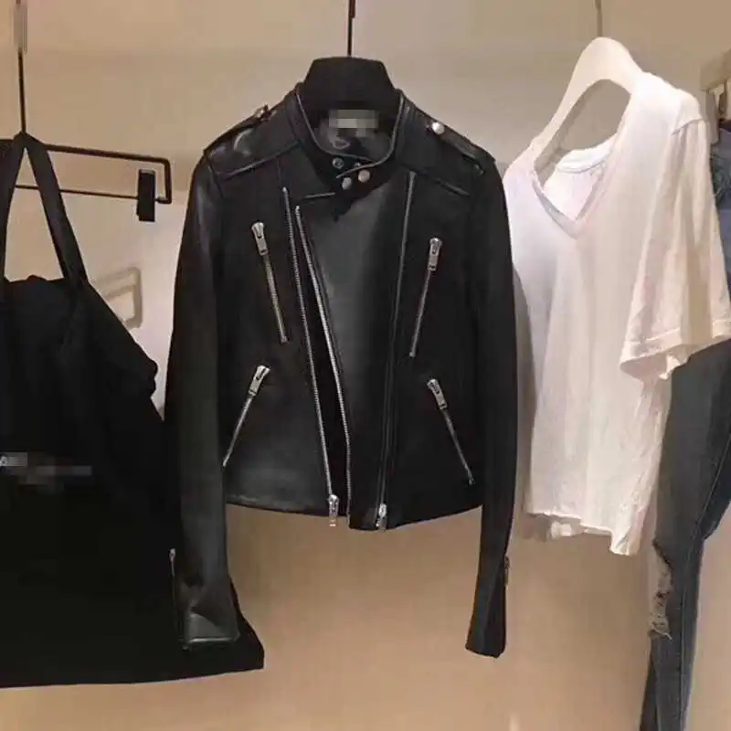 

Style European YUKOU Real Sheepskin Genuine Women Coats Sheepskin Genuine Leather Short Jacket Motorcycle leather clothing