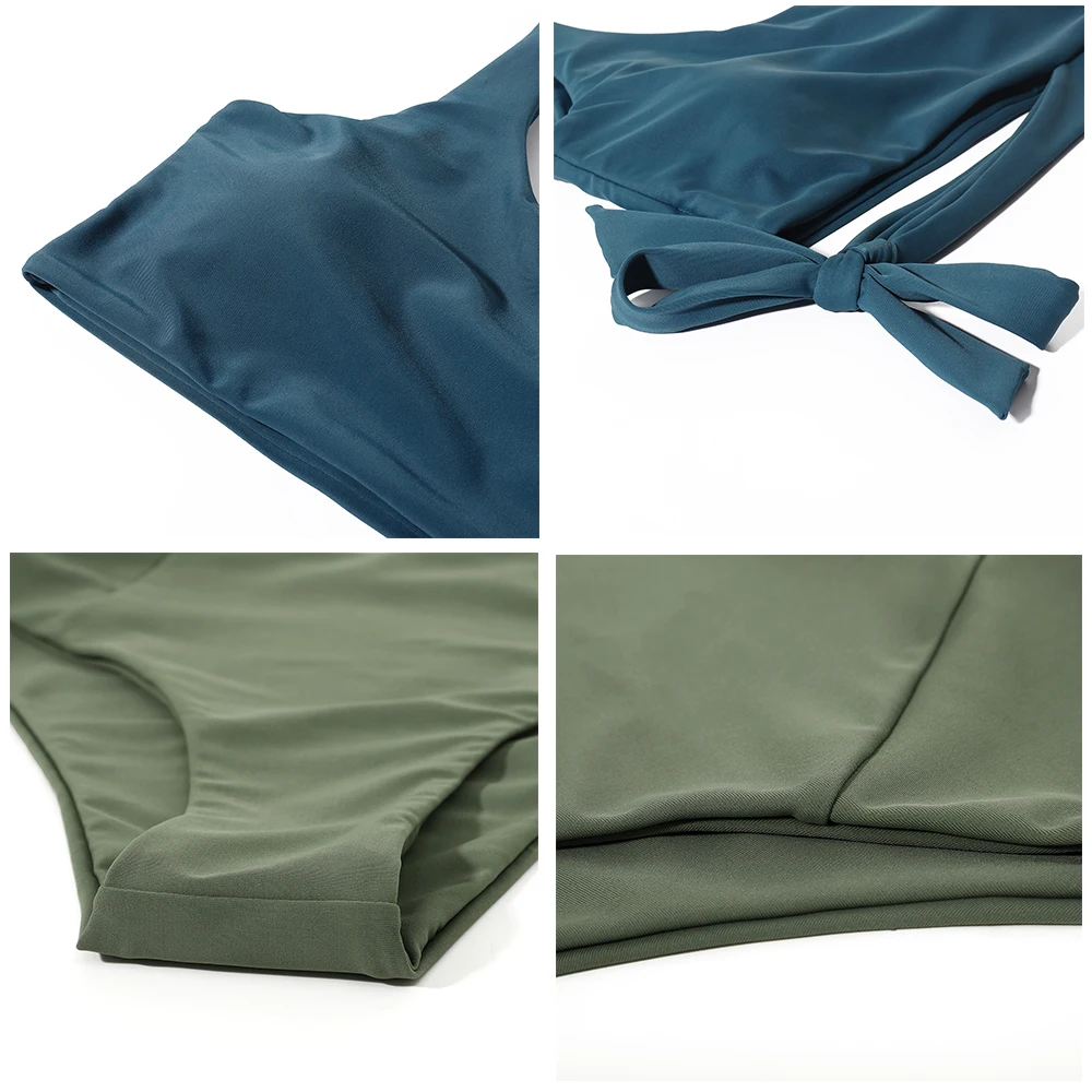 

Sexy Bikini Women 2021 High Waist Swimsuit One Shoulder Swimwear Bandeau Bathing Suit Print Beach Wear Solid Set Female