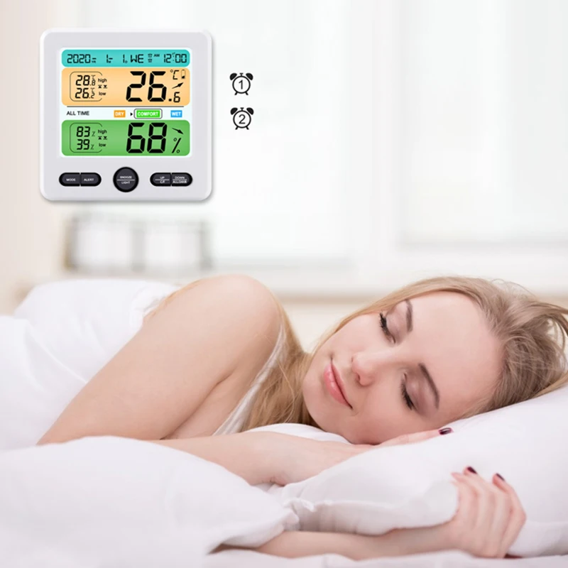 

Digital Hygrometer Indoor Thermometer, Calendar, Alarm Clock, C/F Switch, for Home, Office, Greenhouse Black