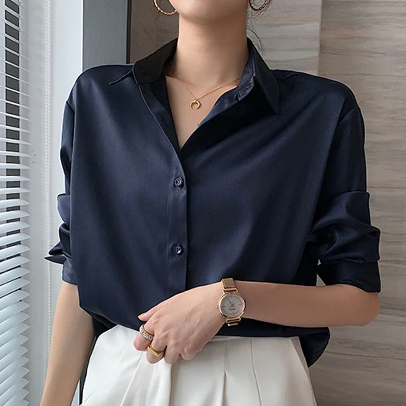 

Женская шифоновая блузка с длинным рукавом, свободного покроя