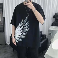 large size short sleeved mens summer printed t shirt ins trend half sleeved loose korean shirt fat casual five point sleeve men