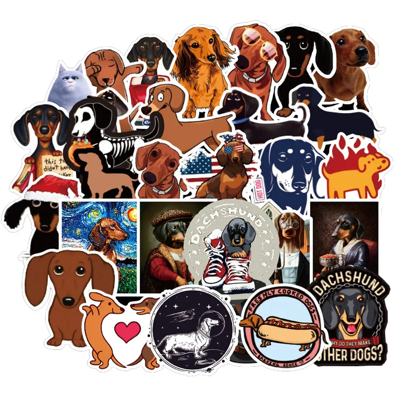 

50 PCS Dachshund Dog Sticker Waterproof For on Skateboard Hydro Fask Laptop Suitcase Cute Animal Cartoon Stickers