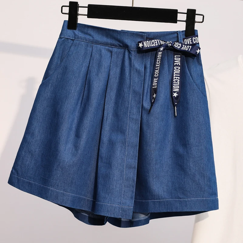 

Limiguyue размера плюс Тенсел джинсовые шорты-бермуды юбки коплект летней для женщин; Элегантная модная обувь в Корейском стиле на шнуровке бол...