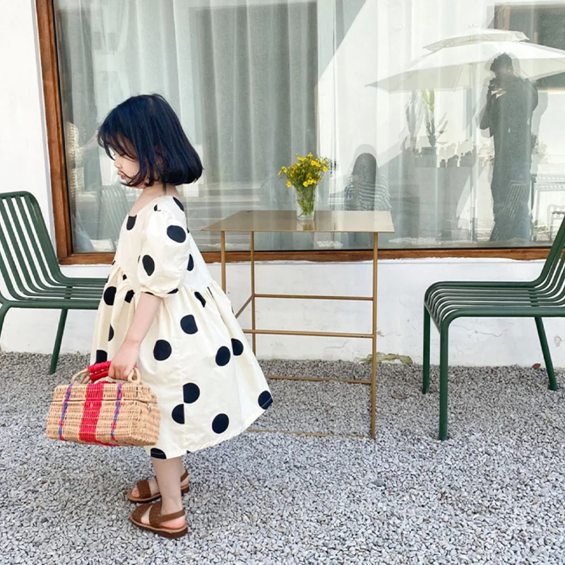 

1-7 Years Girls Dot Dress Summer Baby Kids Girl Korean Puff Sleeve Princess Dresses Toddler Sweet Clothes 2020 Children Clothing