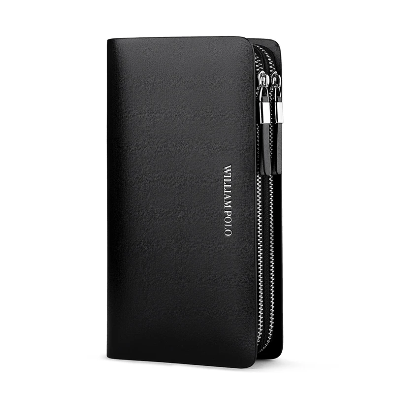 Мужской клатч WILLIAMPOLO удобный бумажник из натуральной кожи с двойной молнией