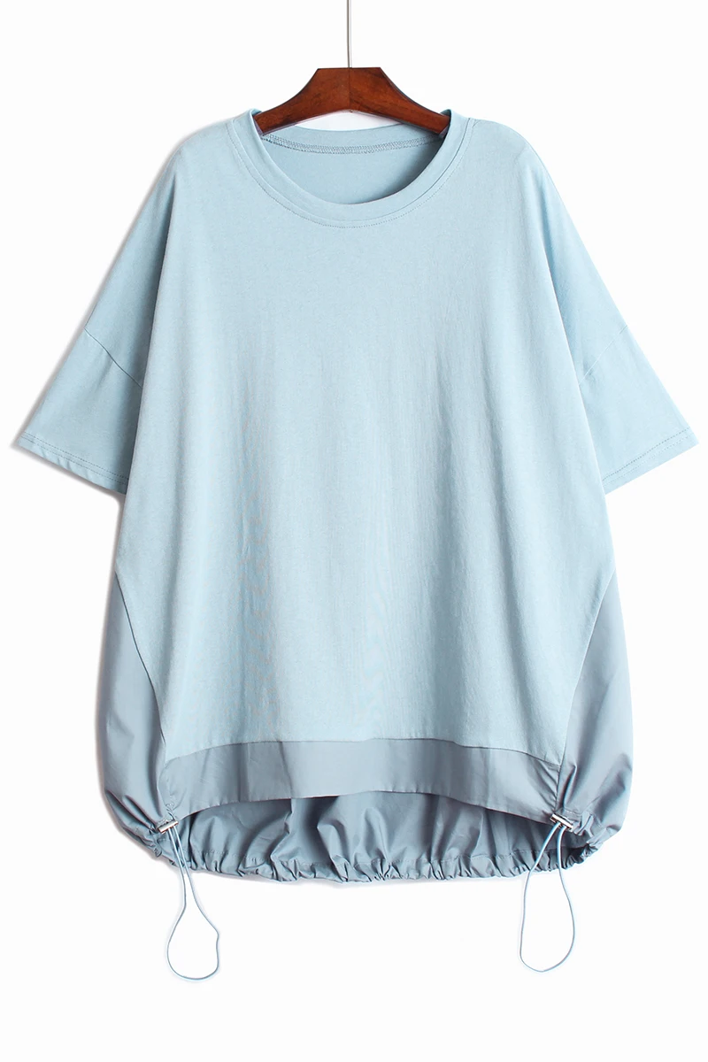

SuperAen Drawstring Short Sleeve T-shirt Women Loose Oversize Casual T-shirt Batwing Sleeve Streetwear Women Top