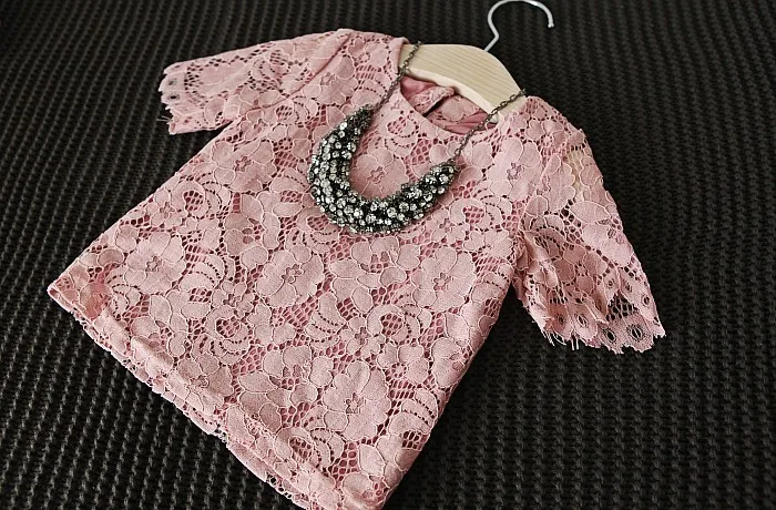 Новый летний Рождественский костюм для девочек розовая кружевная рубашка с