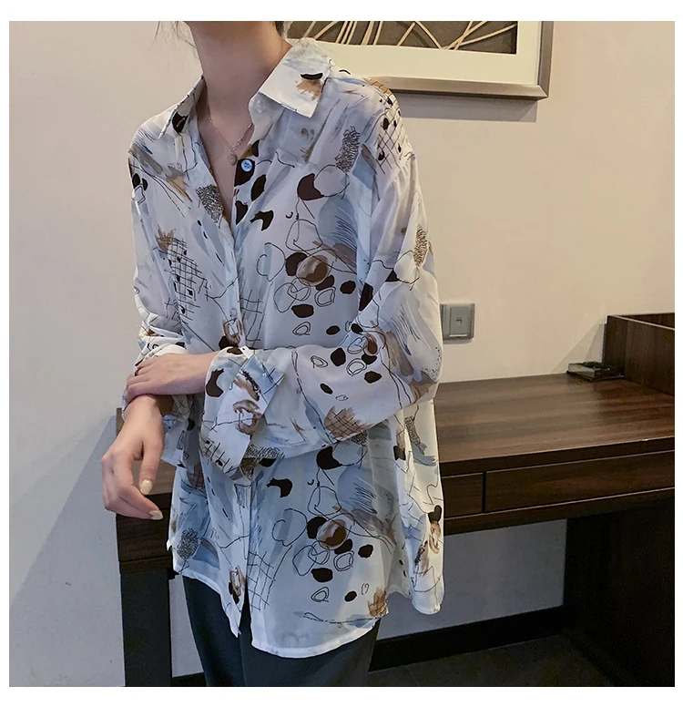 

Loose Women Blouses Autumn Style Turn-down Collar Female Vintage Long Sleeve Ulzzang Shirts Hipster Fashion Brand Print Tops New