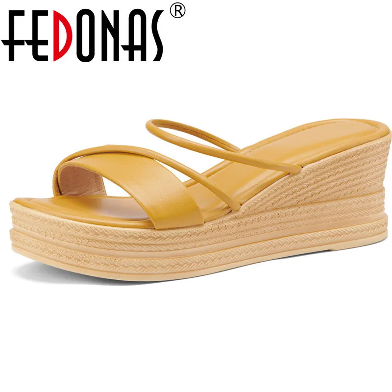 

FEDONAS/2021; Летние женские шлепанцы из натуральной кожи; Босоножки на платформе и высоком каблуке; Женская летняя повседневная женская офисная ...
