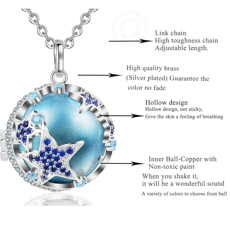 Ожерелье с подвеской EUDORA 20 мм синим фианитом звездочкой шаром в форме