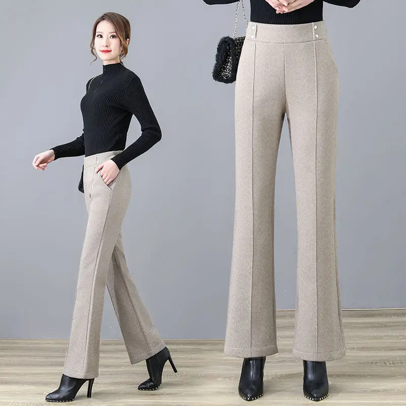 

Woolen Pants Women's Flared 2023 Autumn Winter High Waisted Casual Suit Office Lady Full Length Women Trousers X668