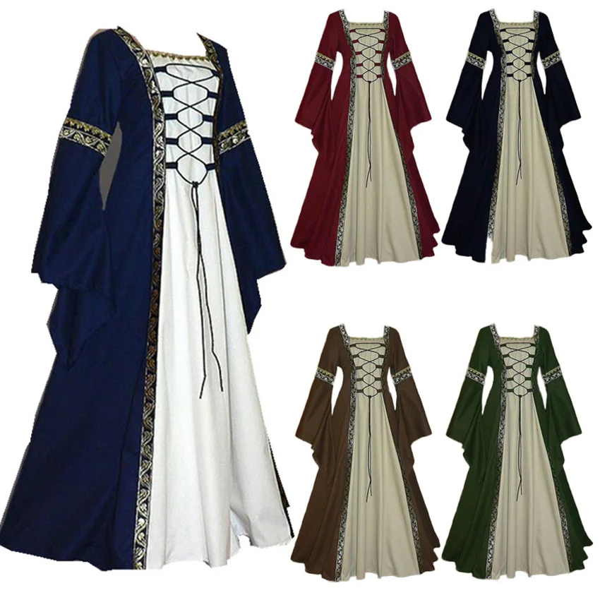 

Medieval Party Women Ancient European Court Queen Dress Noble Luxury Medieval Cosplay Costumes Bandage Renaissance Long Gown