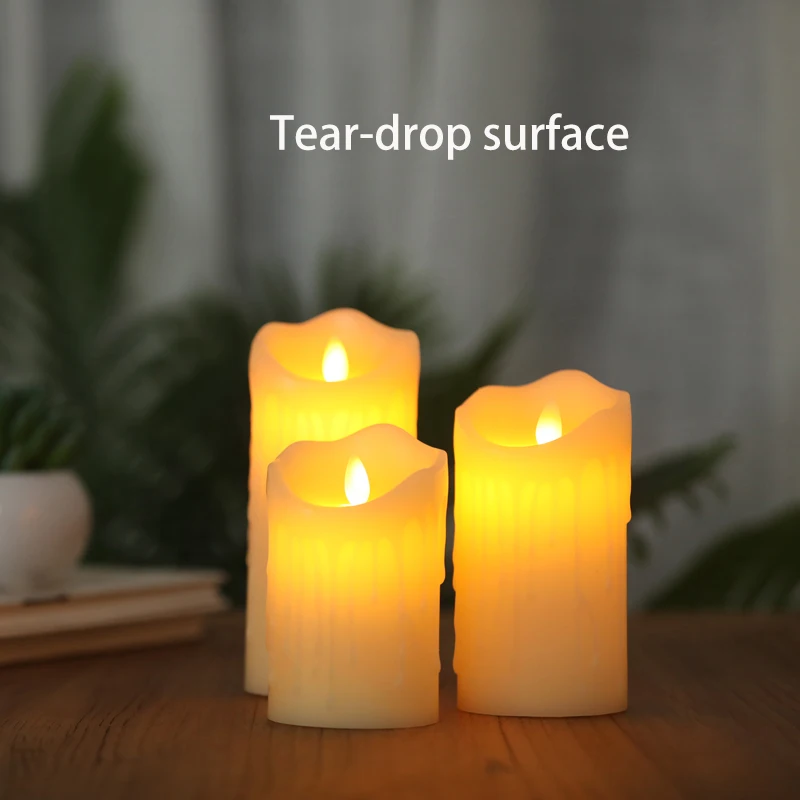 Беспламенного светодиодный Свеча светильник настоящий парафин Столбы с