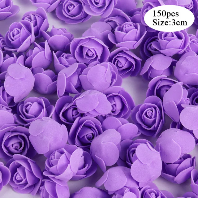 150pcs flower purple Полистирол пенополистирол LEDFoam Медведь Форма искусственный цветок голова Роза DIY Мишка бант ленты Свадьба День рождения подарок декор - Цвет: 150pcs flower purple