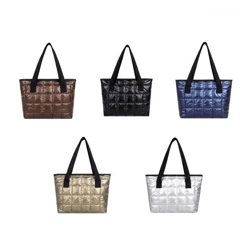 

Fashion Nylon Shoulder Bag Large Quilted Tote Bags Retro Solid Color Handbag Hot