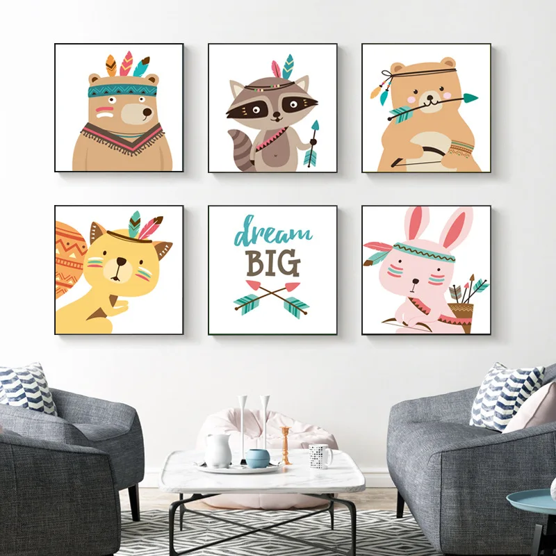 

Wall Art Posters Canvas Paintings Room Decor Plakaty Na Sciane Decorativos Animal Print Baby Room Decoration Chambre Bebe