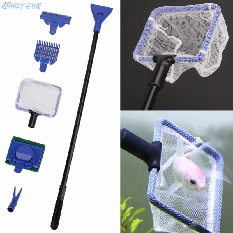 

5 in 1 Aquarium Cleaning Tool Aquarium Tank Clean Set Fish Net Rake Sponge Brush