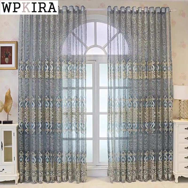 

Europe Light Luxury Bird Nest Curtain for Living Room Embroidery Voile Drape Sheer Wave Lace Bottom Bedroom Window S173#E