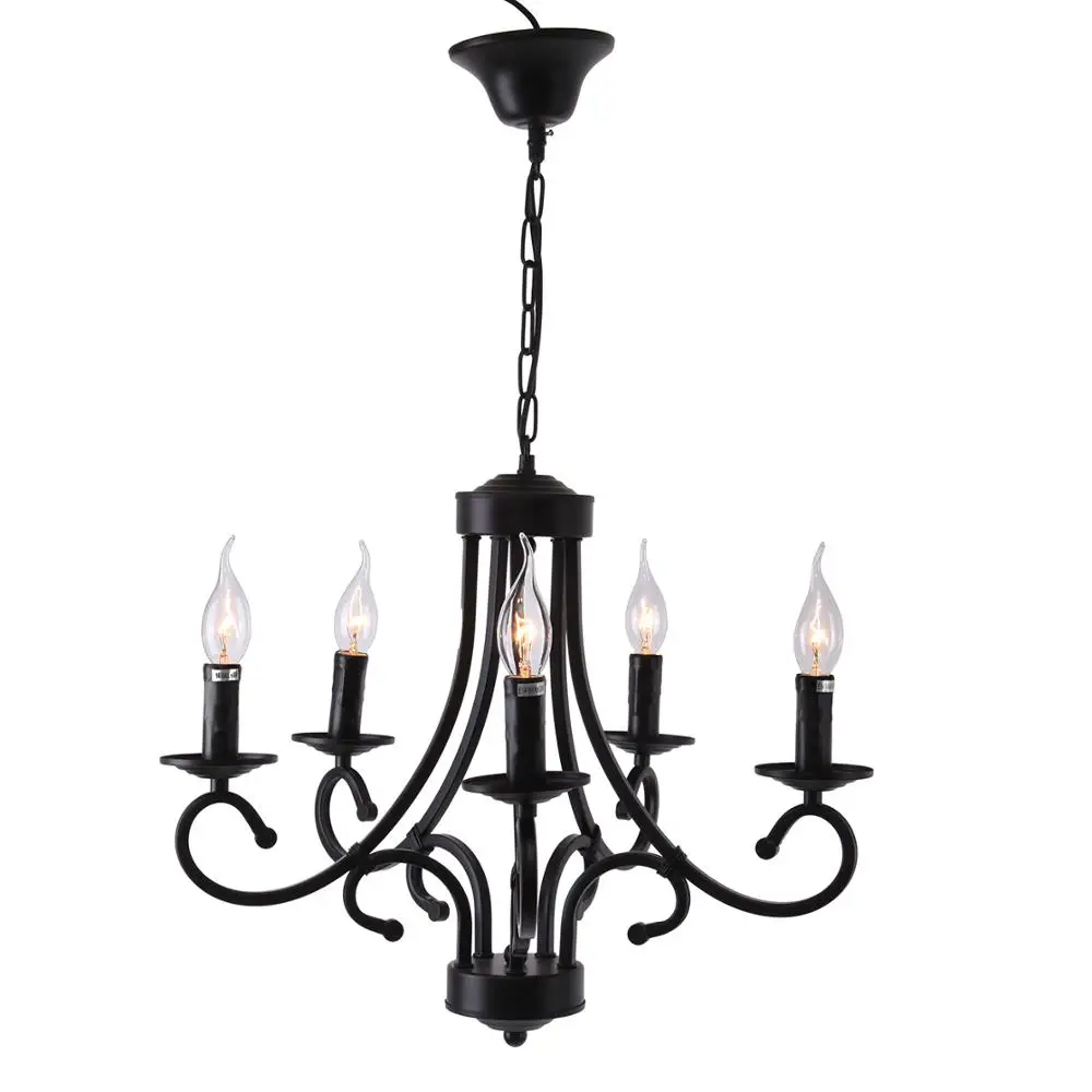 Классическая черная матовая винтажная классическая люстра с 5 элементами | Лампы