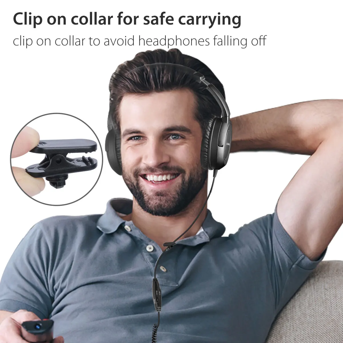 

Avantree HF039 Long Coiled Cord Headphones for TV and PC with Volume Control, 16.4 Feet / 5M Extended Range Cable--BLK