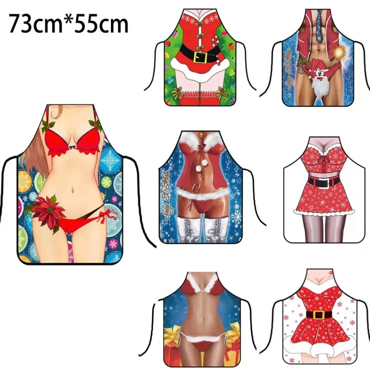 

Muscle Man Christmas Lady Sexy Funny Kitchen Cartoon Aprons For Woman Xmas Decor Personality Novelty Creative Couple Party Gifts