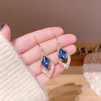 new diamond geometric water drop blue earrings womens net red temperament fashion earrings