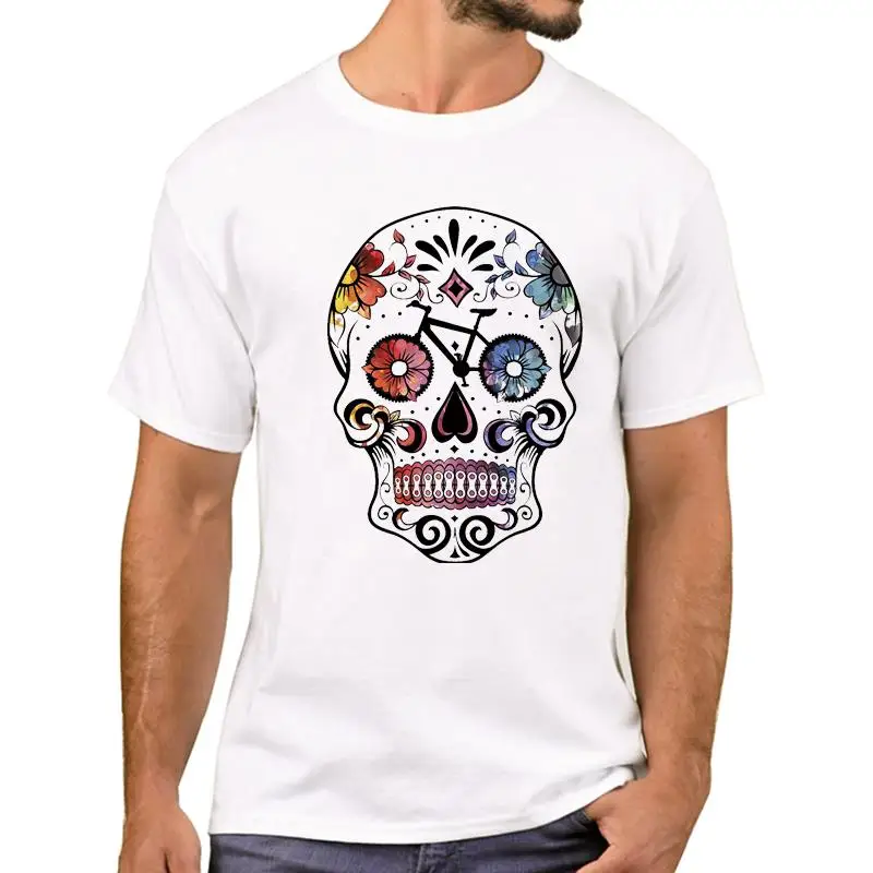 

Men T Shirts Fashion Voodoo Skull Design Short Sleeve Casual Tops Hipster Flower Skull Printed T-Shirt Cool Tee