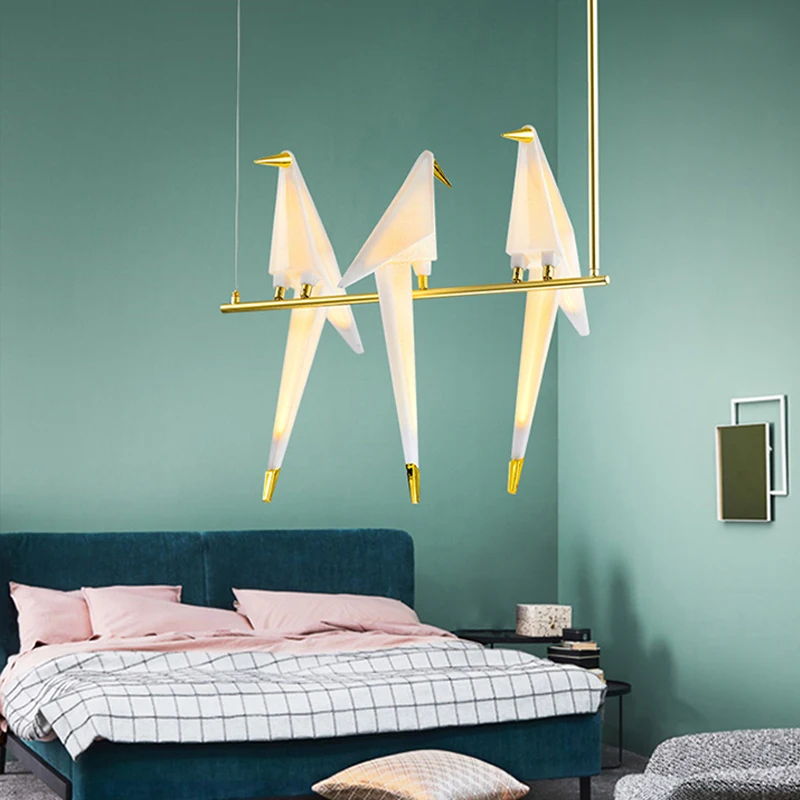 Скандинавские светодиодные бумажные подвесные светильники в виде птиц оригами