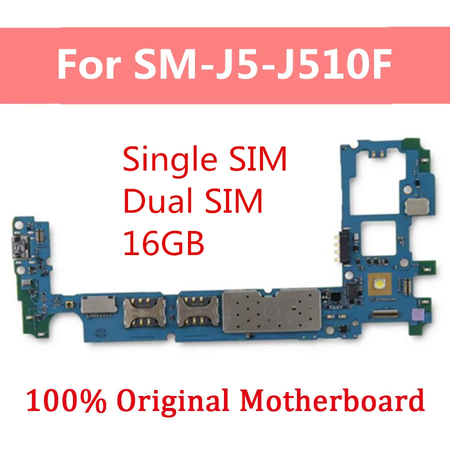 Материнская плата для samsung Galaxy J5 J510F, оригинальная разблокированная материнская плата, одна/две sim-карты, материнская плата, полные чипы, Заводская разблокировка