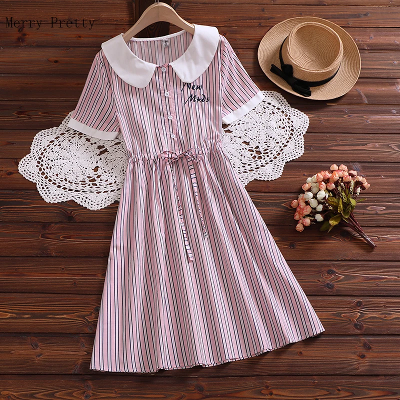 

Розовые женские полосатые платья трапециевидной формы S-2xl размера плюс, летнее платье 2020 с вышитыми буквами Mori для девочек, сарафан до колен...