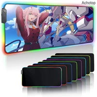 anime mouse pad rgb gaming mouse pad zero two large computer keyboard pad desk mat led extended mousepad with 14 lighting modes