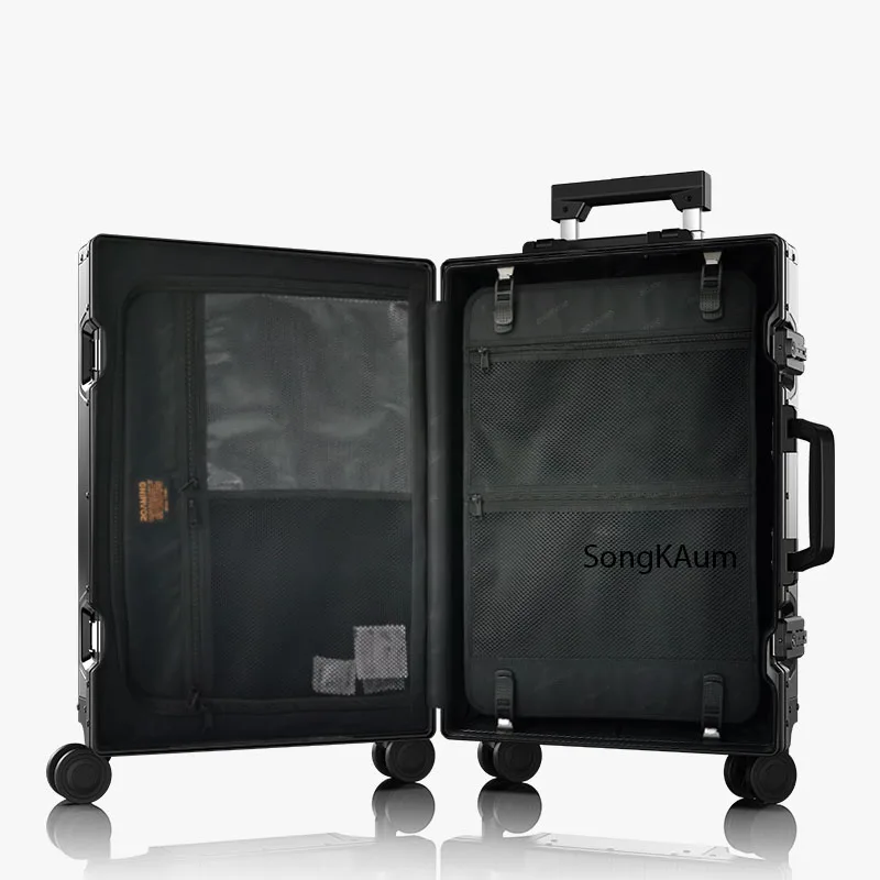 New Fashion Waterproof Rolling Luggage 100% Aluminium Trolley Solid Travel Bag 20' Women Boarding Carry On Suitcases Trunk | Багаж и
