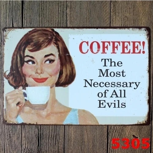 

Coffee! Most Necessary of All Evils Pin Up Girl Tin Sign Wall Decor Cafe Display 20x30CM