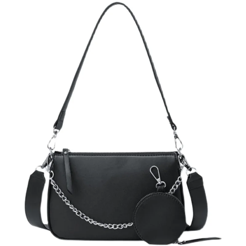 

Fashion PU Leather Women's Shoulder Bag Black Rectangular Bag Chain Messenger Bag Designer Underarm Handbag Girl Wallet 2 Pieces
