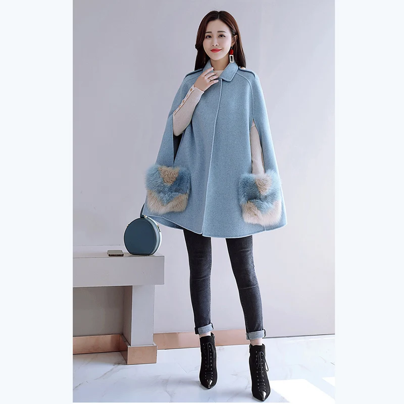 Элегантная кашемировая накидка с высоким воротником свободная шерстяная