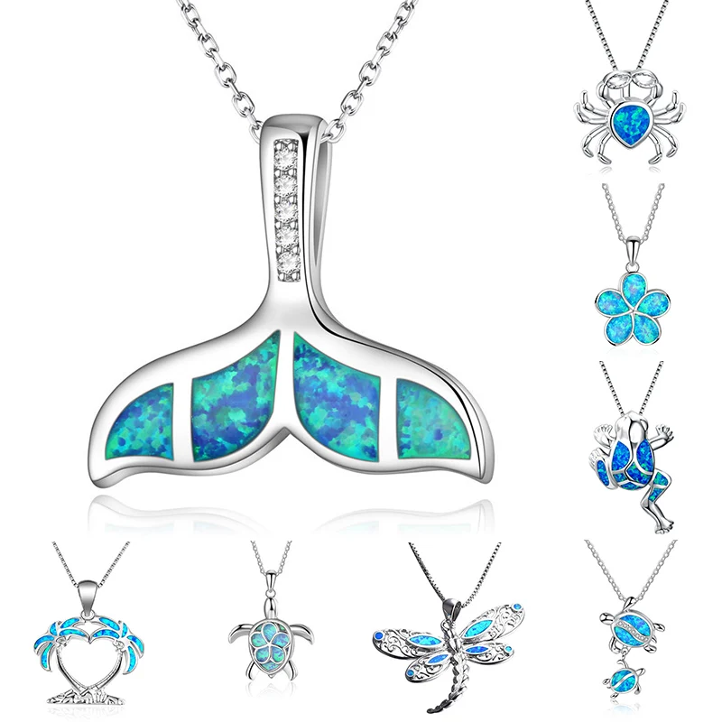 Ожерелье с подвеской голубым опалом морская черепаха милая Пляжное животное