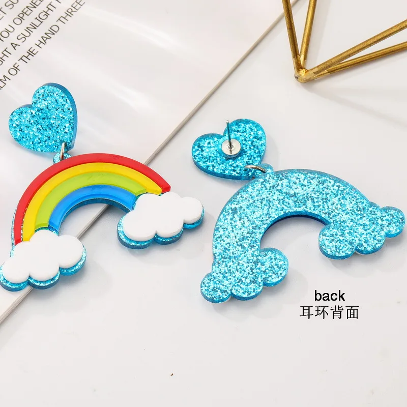 

Korean Cute Cloud Raindrop Earrings For Women Exquisite Rainbow Pendant Earrings Fashion Cocktail Party Jewelry new 2021